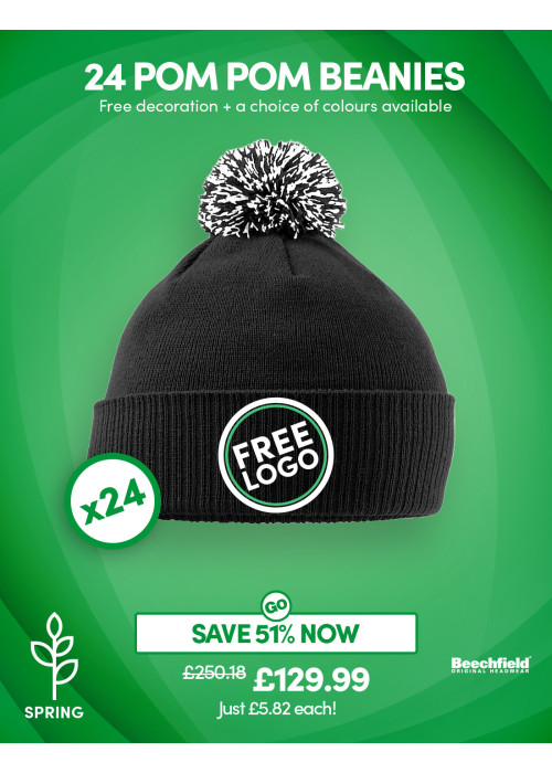 A bundle containing 24 of our best-selling Cuffed Beanies with FREE EMBROIDERY and FREE DELIVERY included.