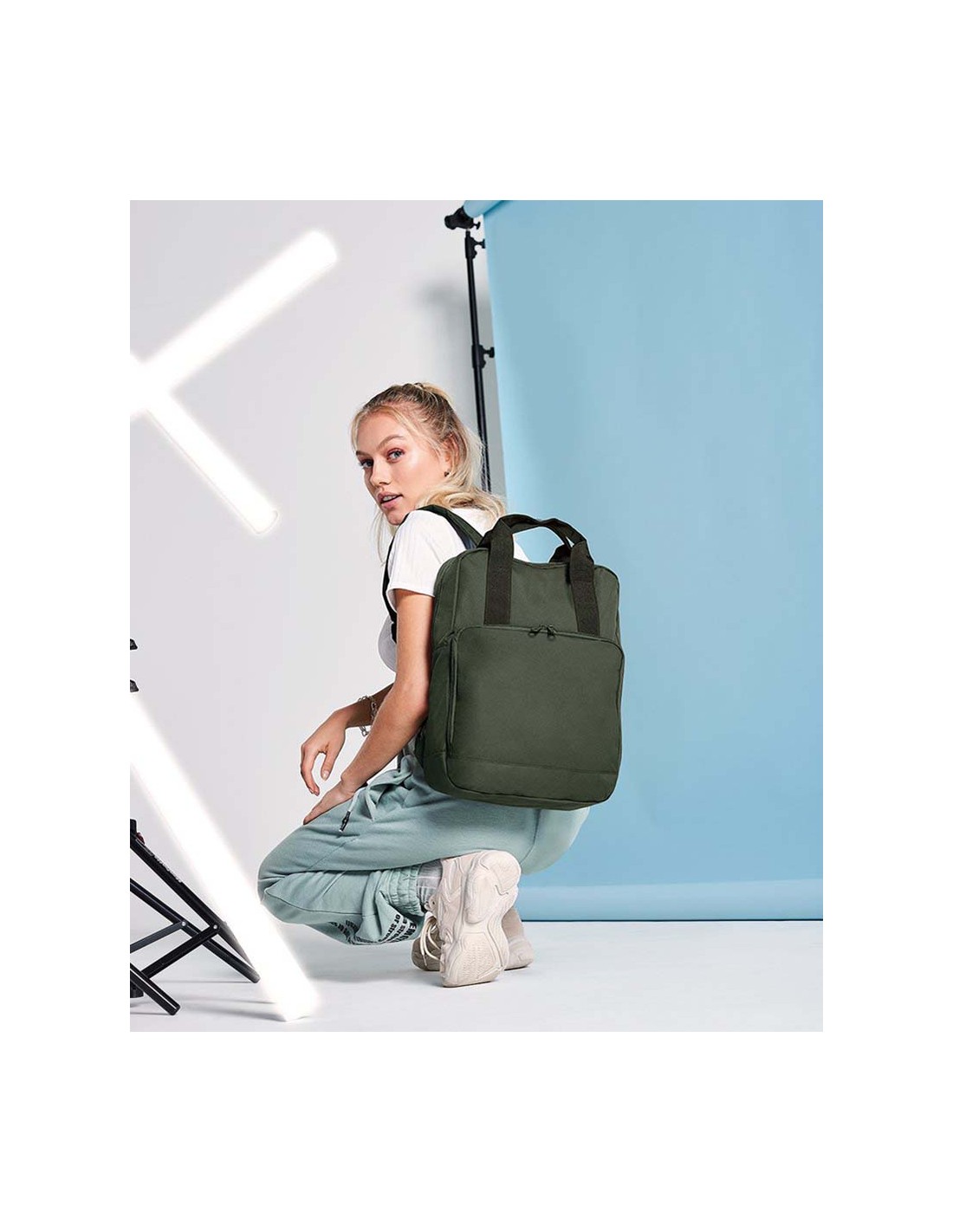 Polyester Rucksack Travelling Bag BagBase Twin Handle Square Backpack BG116
