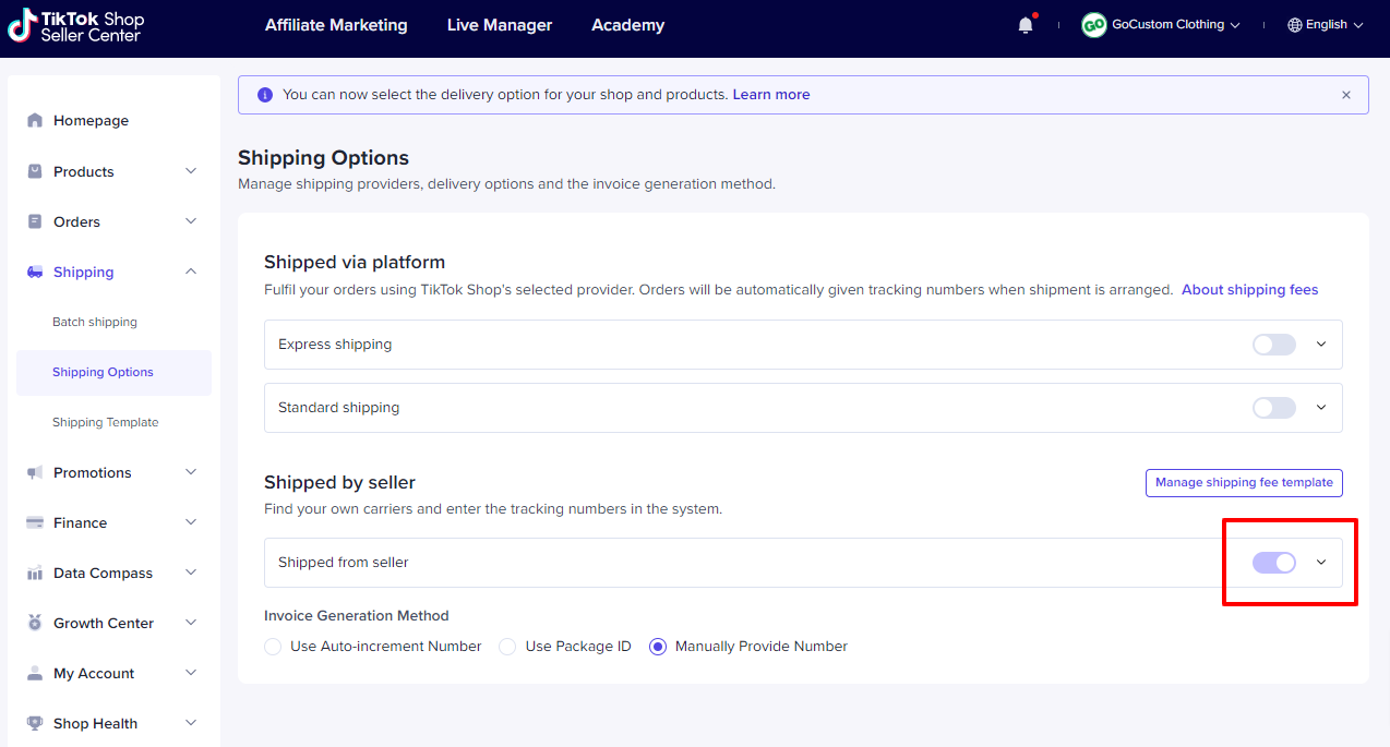 TikTok Shipping Settings